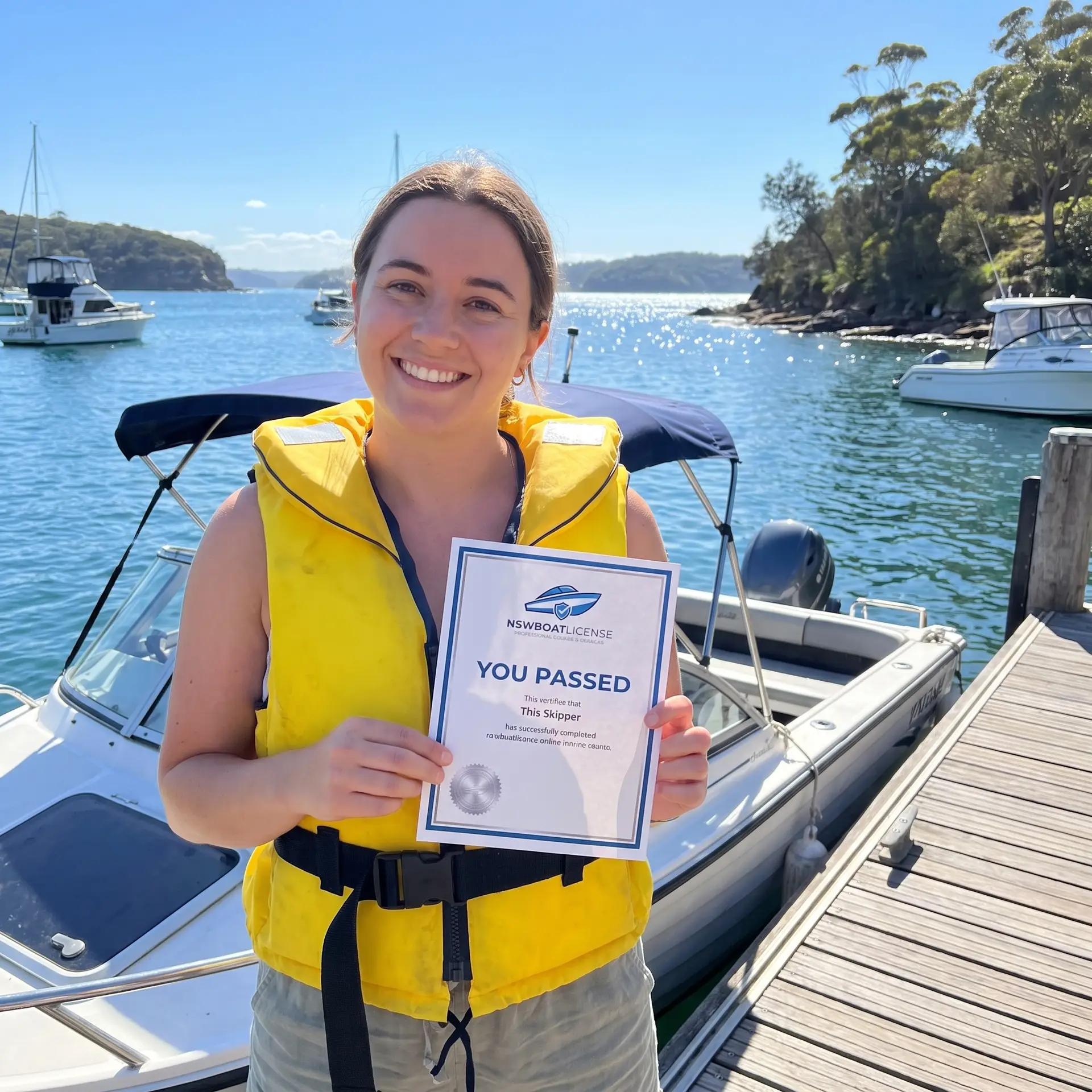 Student certified near boat