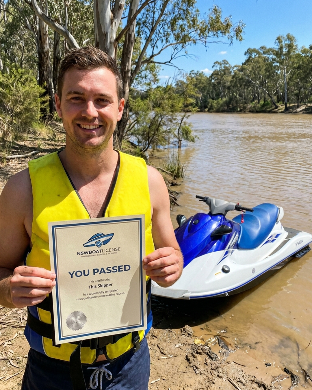 Boater holding certificate